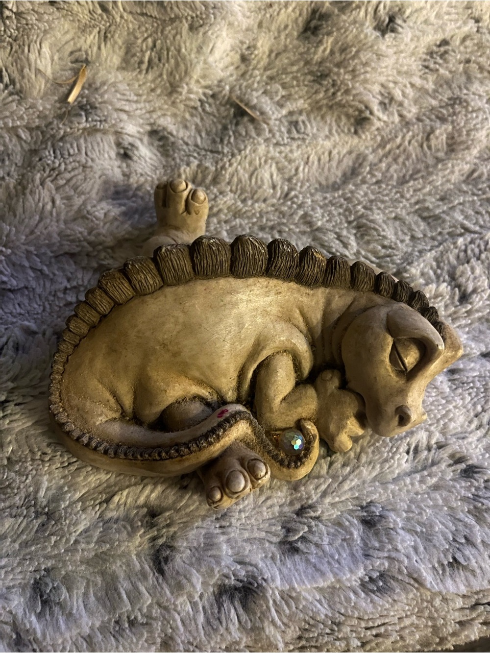 Beige Sleeping Dragon Ceramic Figurine - Decorative Home Accent